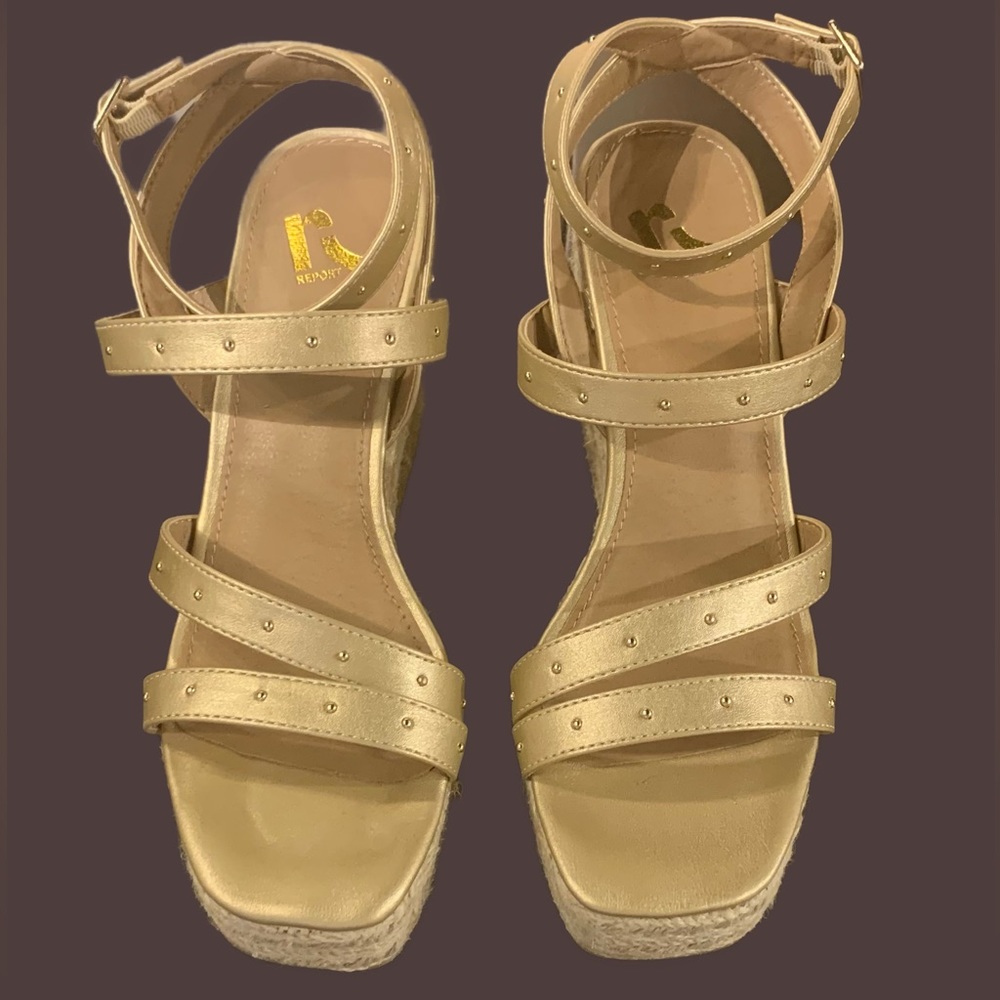 Report Gold High Heel Sandal Wedges - Size: 10